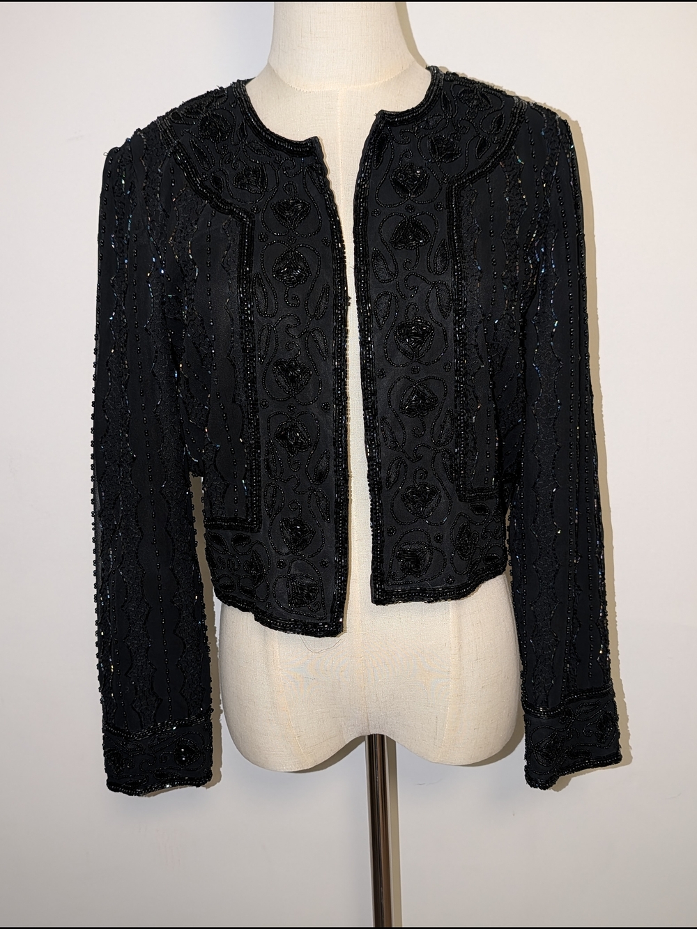 Vintage Black Beaded And Lace Cropped Jacket